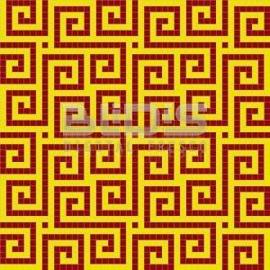 Glass Mosaic Repeating Pattern: Red-Yellow Spirals - pattern tiled